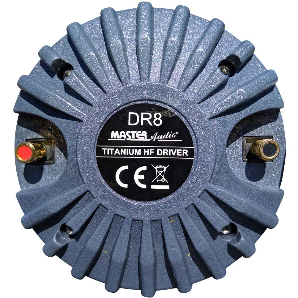 MASTER AUDIO 1 DRIVER DR8 a compressione tweeter 300 watt rms 600 watt max filettatura 3,44 cm per trombe 8 ohm 109 db bobina 5,20 cm, 1 pezzo + condensatore e 3 sticker gratis