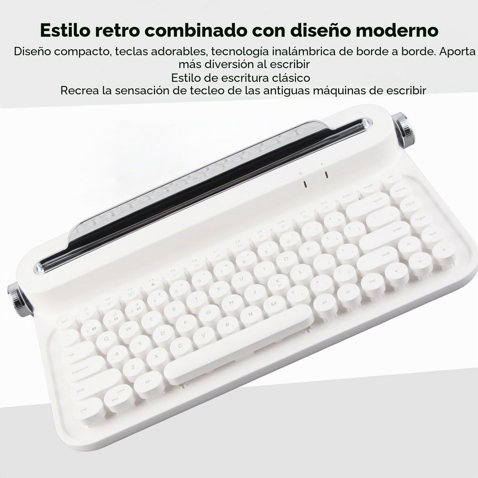 Gearwell Teclado Retro Bluetooth, Estilo Máquina de Escribir, Teclado Vintage Portátil de 86 Teclas con Soporte Integrado, Compatible con Win, PC, Tablet, Teléfono, Android, iOS (Blanco)