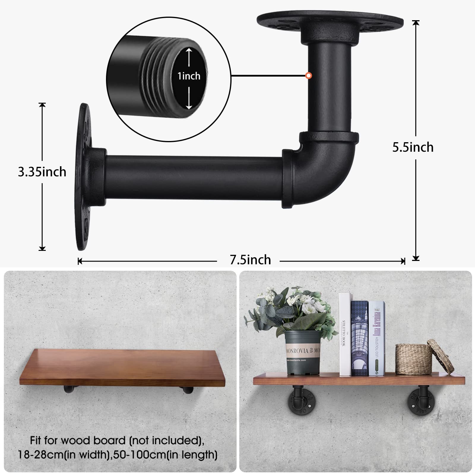 Buy Industrial DIY Pipe Shelf Brackets,Vintage Black Iron Wall Mount