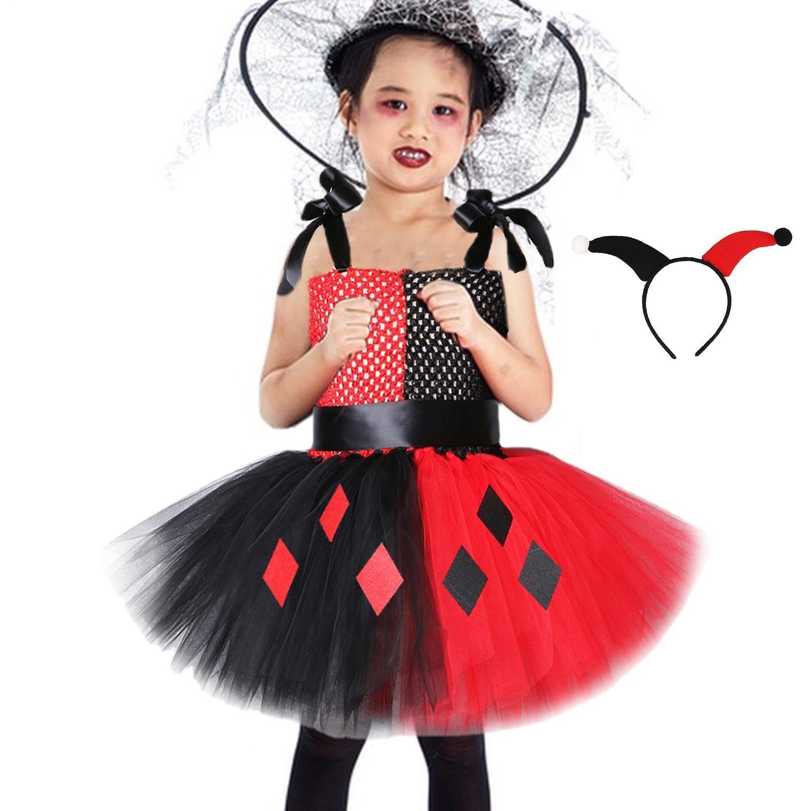 Generico Costume Clown Per Bambine Divertente Vestito Tutù Di Halloween Con