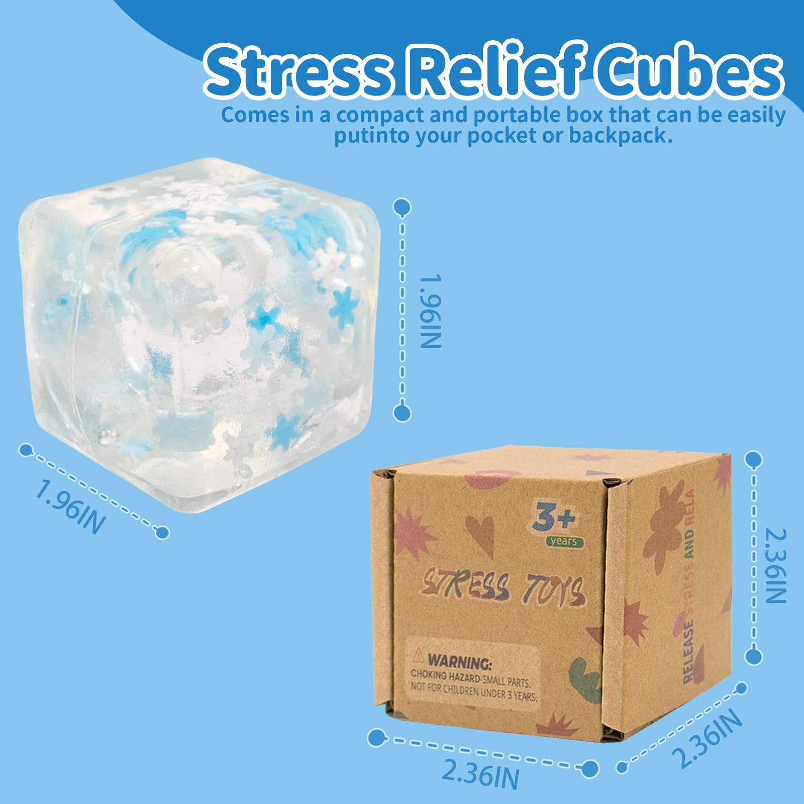 Graphinza snowflake Soft Cube Squeeze Toy, small and Medium Ice Cube Stress Relief Toys, Sensory Stress Relief Toys - Image 2