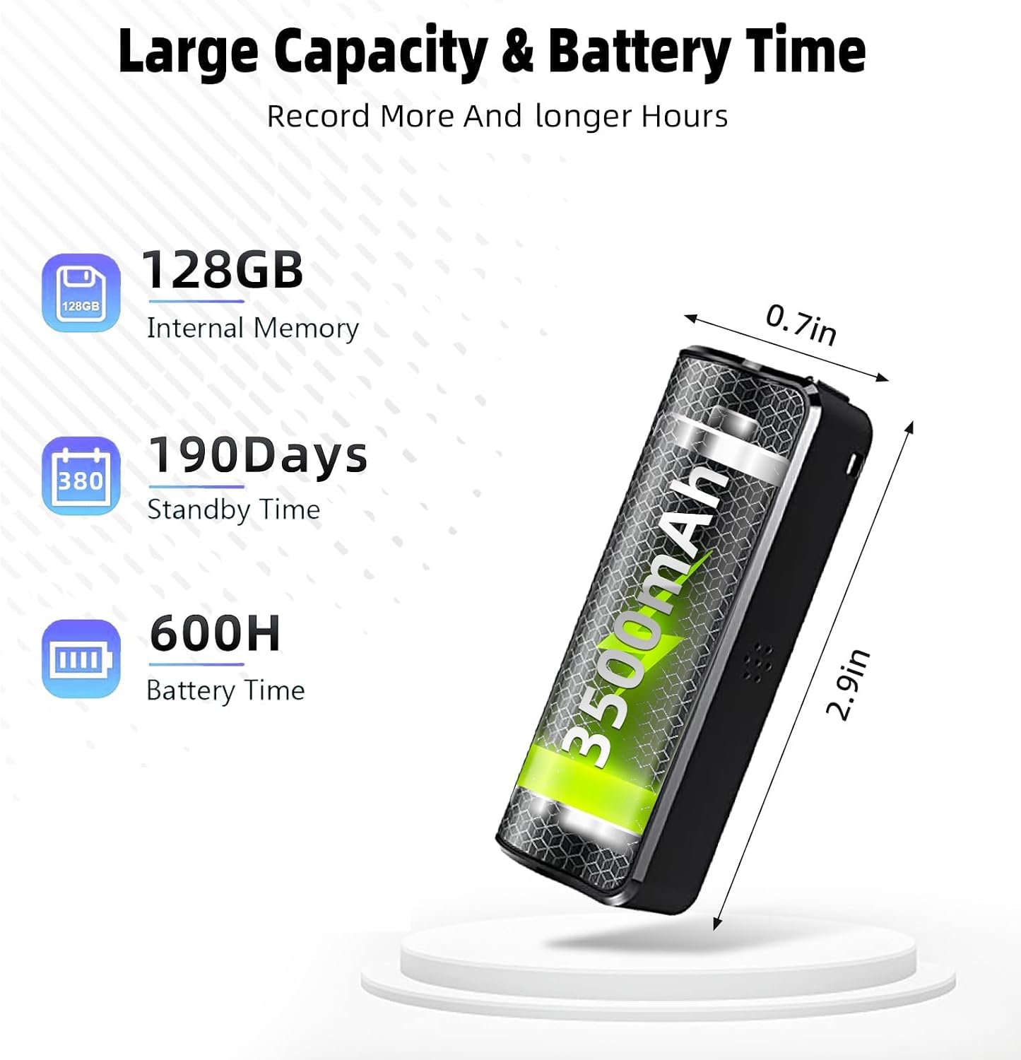 128G Magnetic AI Magnetic Voice Recorder with GPT-4.0 Powered Transcription & Translation Recording Device,Audio Recorder with App Editing & File Management,400 Free Minutes of AI Transcription/Month