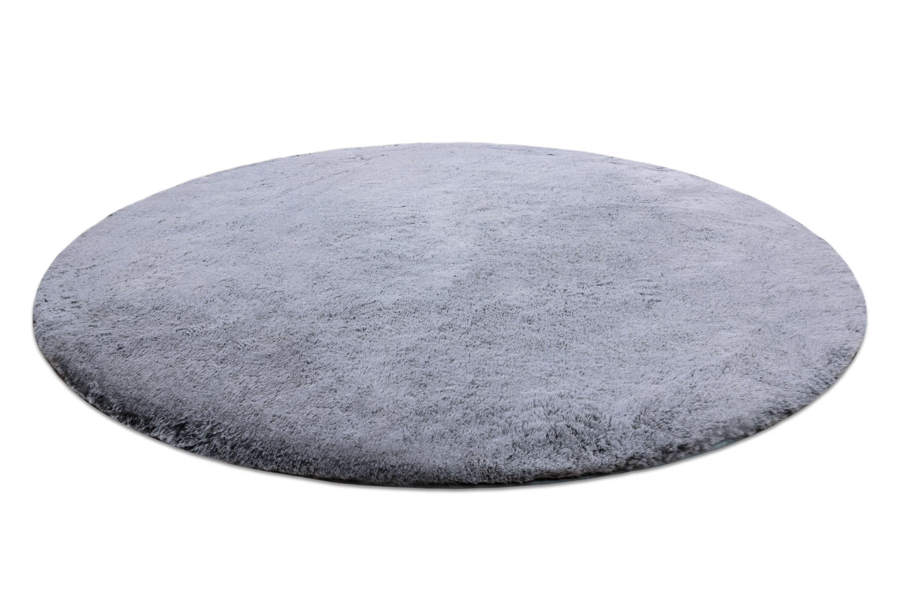 rugsx Tapis Lavable Lapin Shaggy pour la Chambre d'enfants, Le Salon, la Chambre à Coucher, très épais, antidérapant, Noir/Ivoire Cercle 80 cm