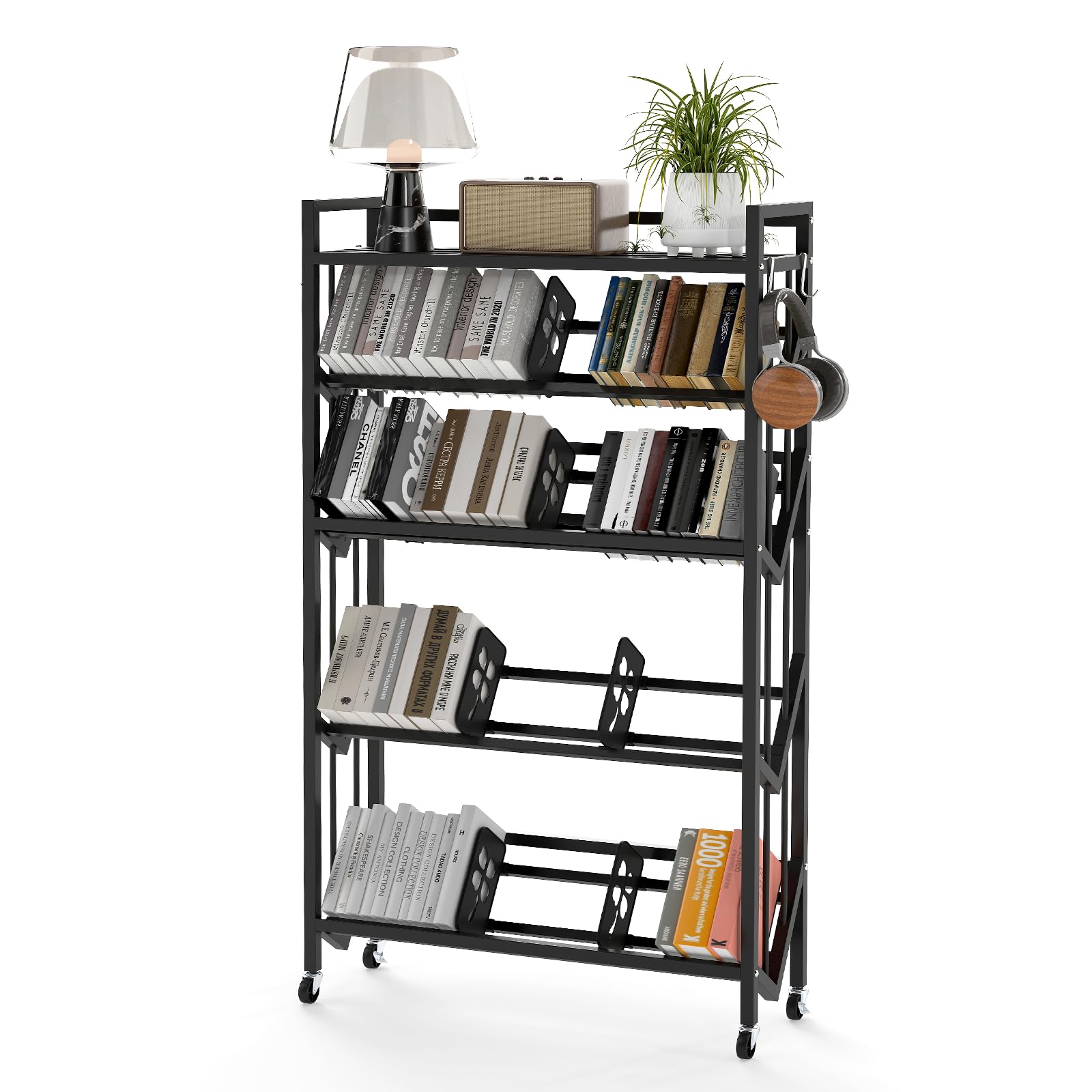 5-Tier Rolling Book Cart 57.7" H x 35.5" W x 10" D