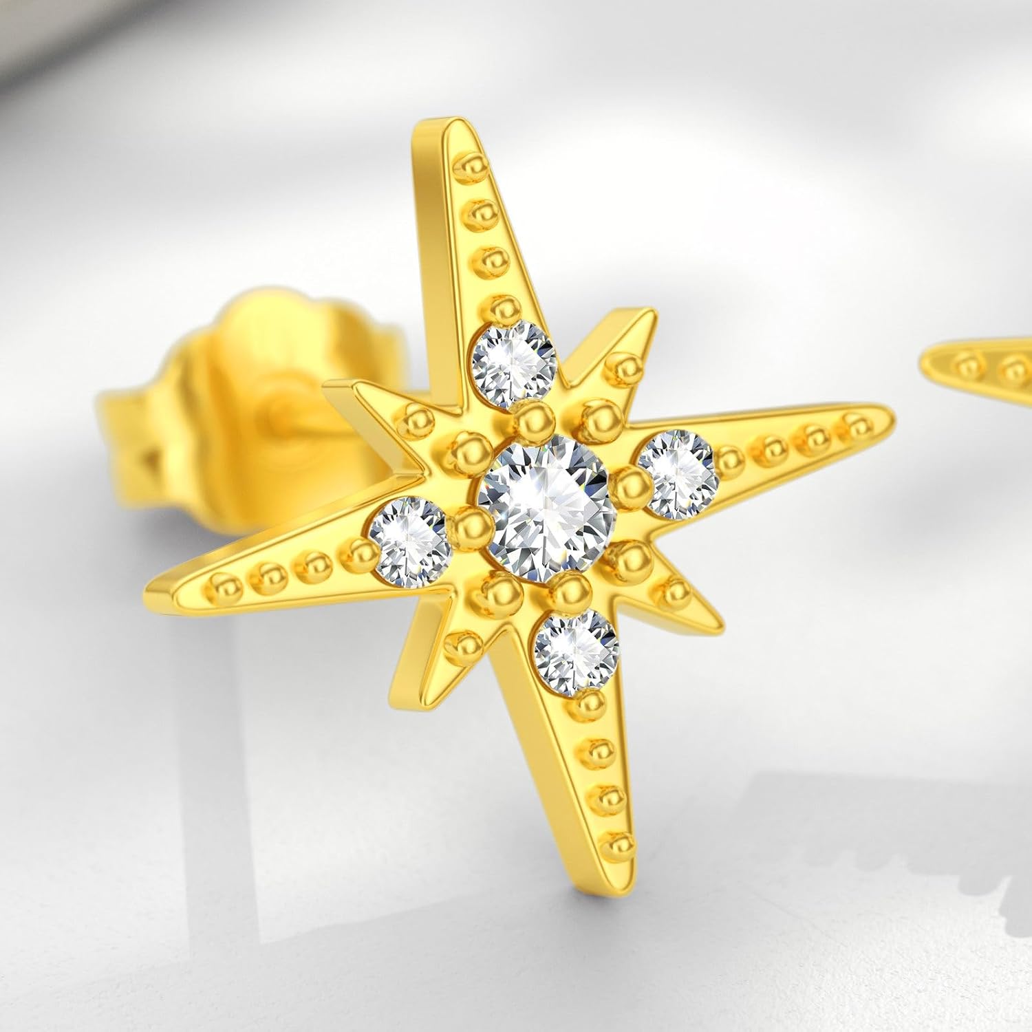 14K Solid Gold Star Stud Earrings - Dainty Star Earrings Studs Hypoallergenic Yellow Gold Star Earrings for Women