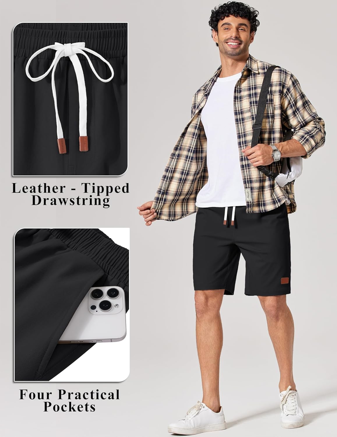 COOFANDY Mens Cotton Chino Shorts 9 Inch Casual Shorts Elastic Waist Drawstring Summer Beach Shorts with Pockets - Image 3