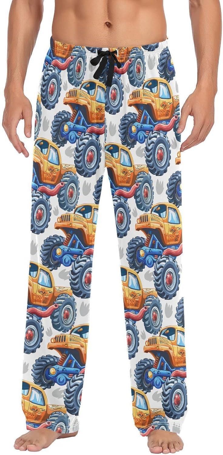 ALAZA Cartoon Monster Truck Men's Sleepwear Mens Pajama Pants Bottoms with Pockets, S