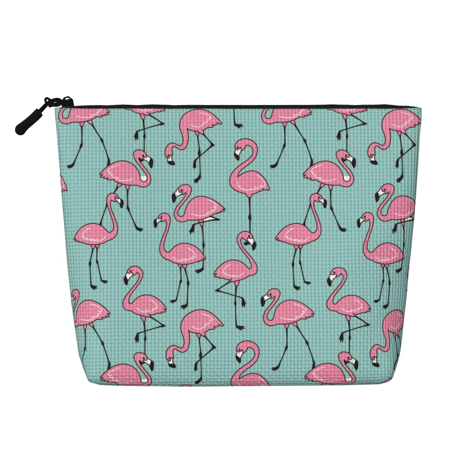 MINIOZE Flamingo Pink Bird Tropical Blue Makeup Bag Travel Cosmetic Bag Organizer Toiletry Bag Make Up Bags For Women Girls Large Light