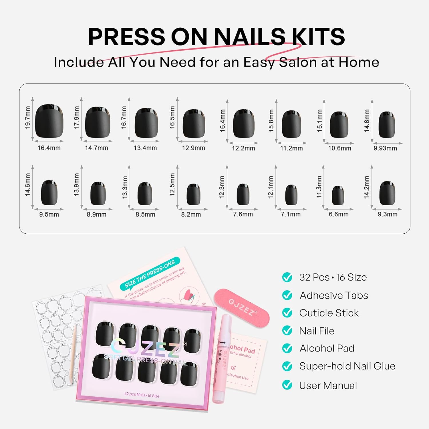 Extra Short Squoval Press on Nails, Matte Black French Nail, Ink Mist