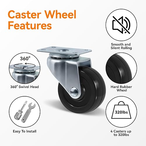 Miniatura 3 de Ruedas giratorias de 2 pulgadas, juego de 4 ruedas con capacidad de carga de 320 libras, rueda de goma dura para muebles de carrito (paquete de 4