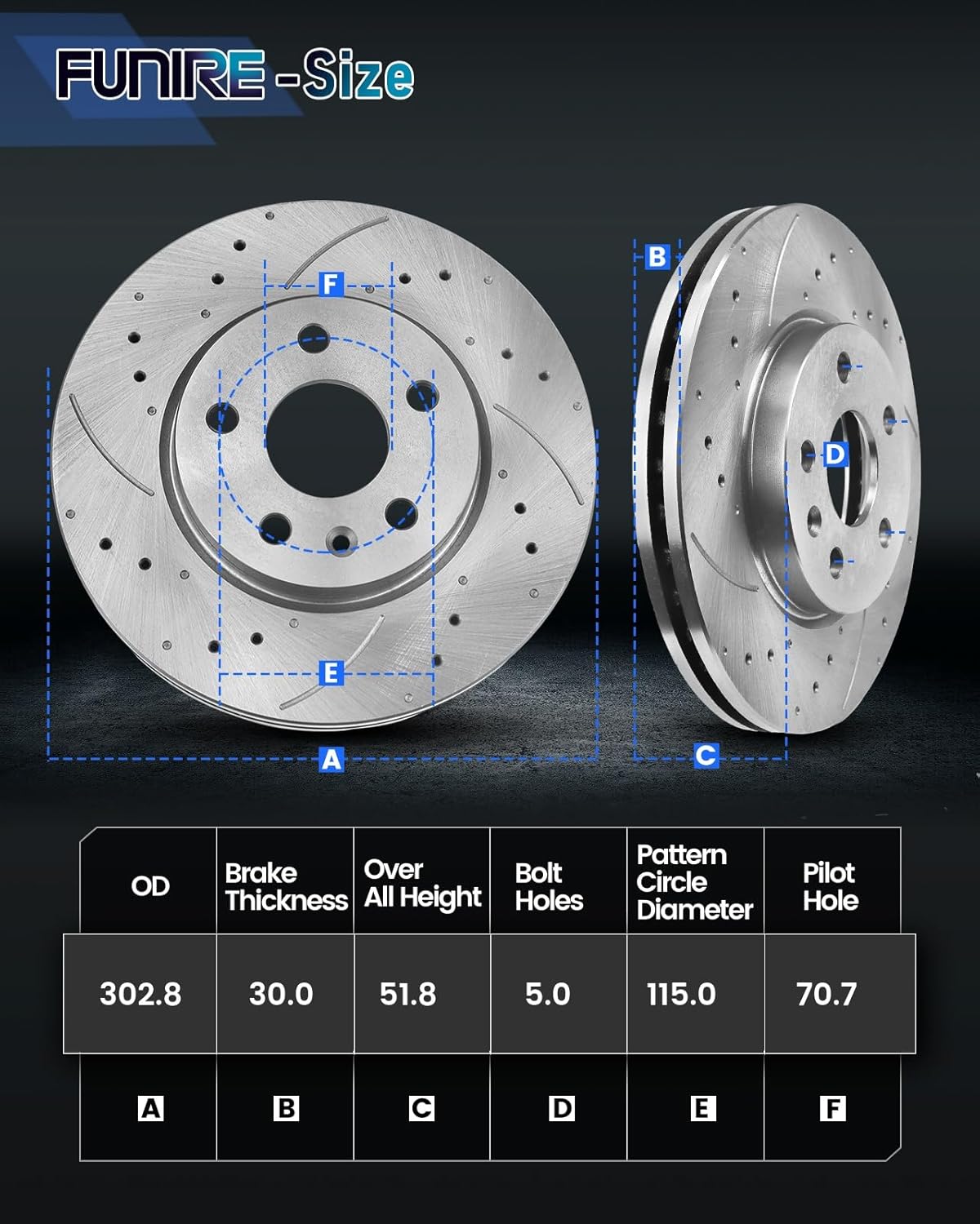 Front Brake Pads And Rotors Kit Compatible With 2006-2013 Chevrolet Impala, 2014-2016 Impala Limited, 55126 D1159-8269 Automotive Replacement Brake Kits Drilled And Slotted Rotors 303mm(11.9in)