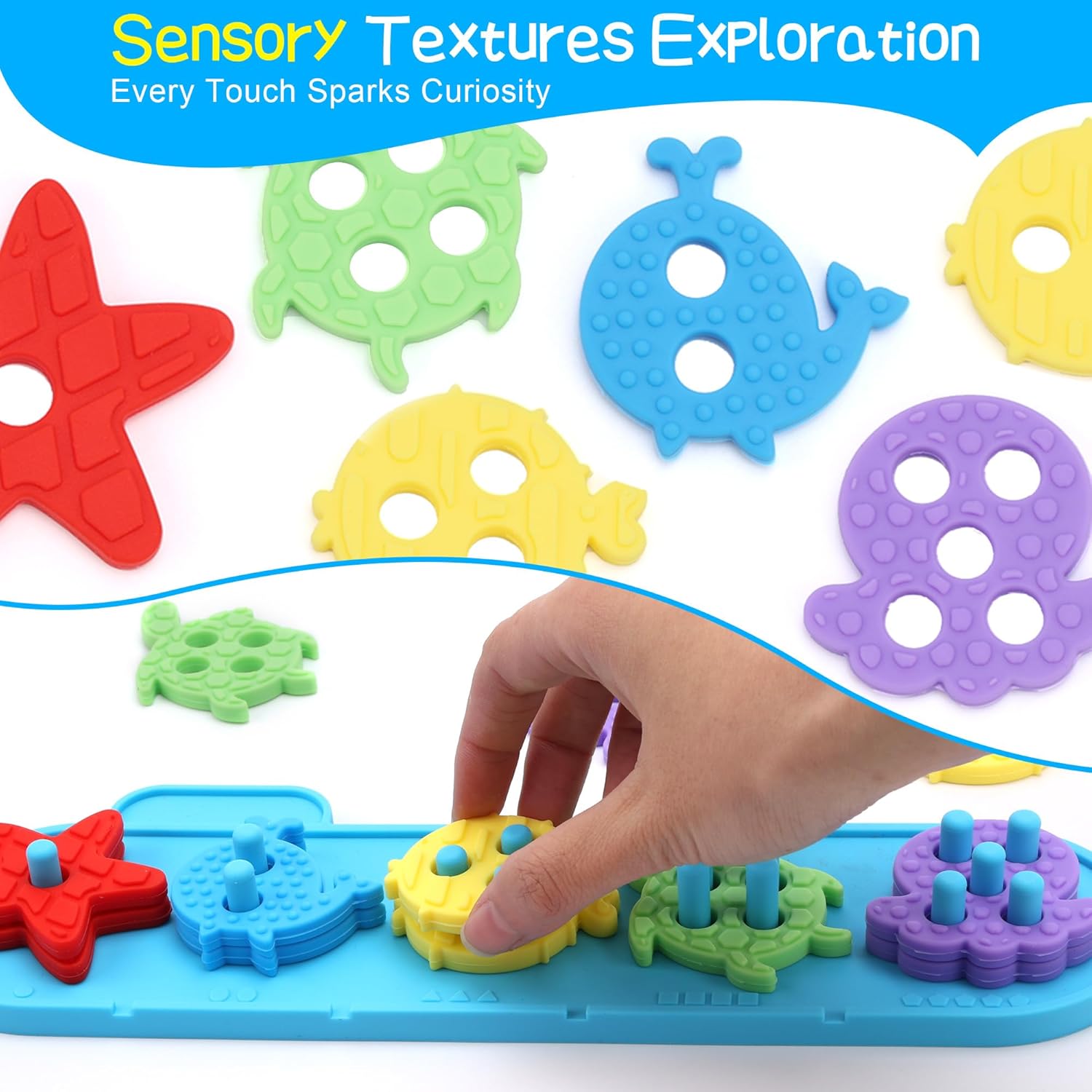 Silicone Blocks for Toddlers Aged 1-3 2-4, Montessori Toys for 1 Year Old Boy Girl Gifts, Sorting & Stacking Toy Soft Textured Educational Learning Toddler Baby Toys