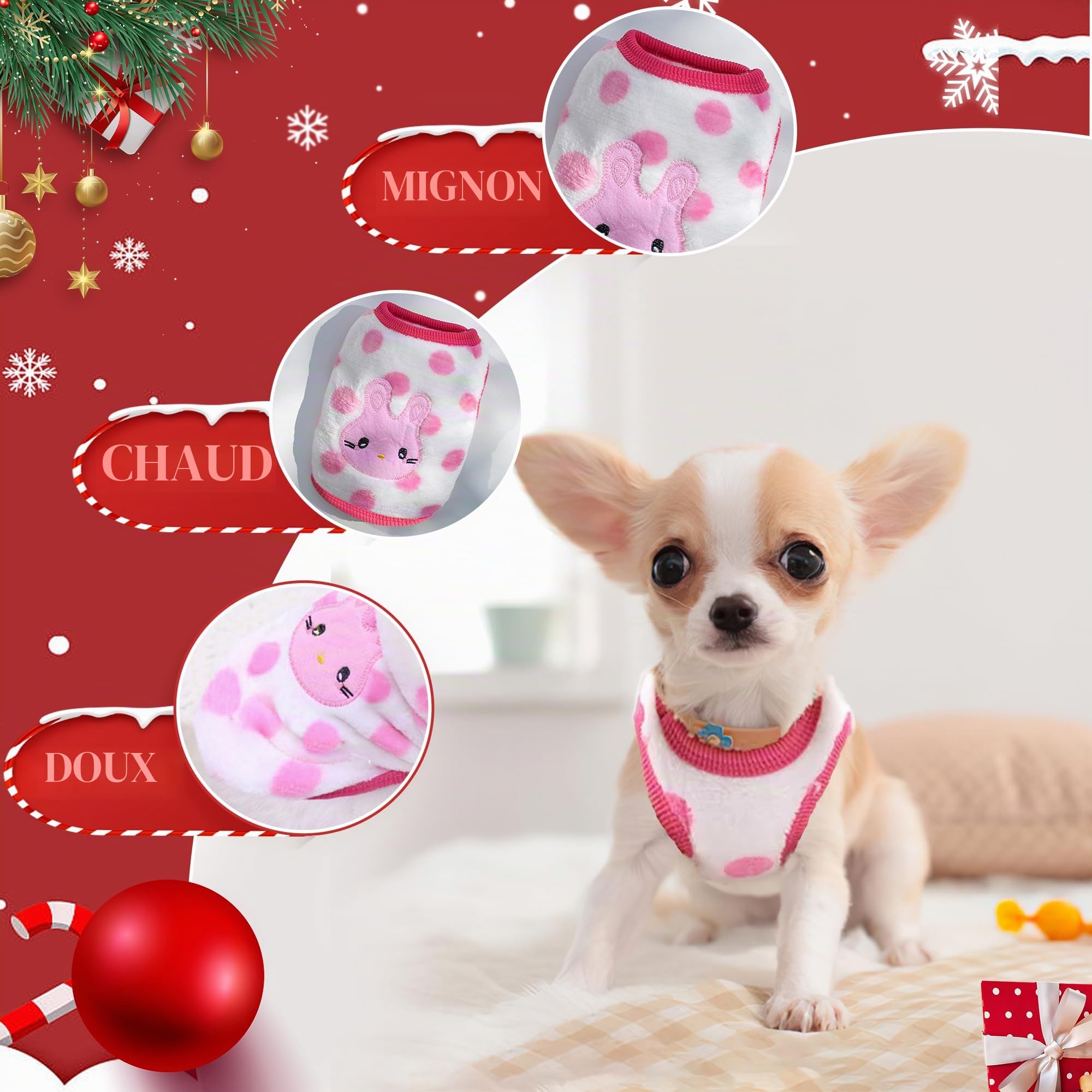 Lot de 2 Pulls d'hiver en Polaire pour Chien, Chihuahua, Taille XXS