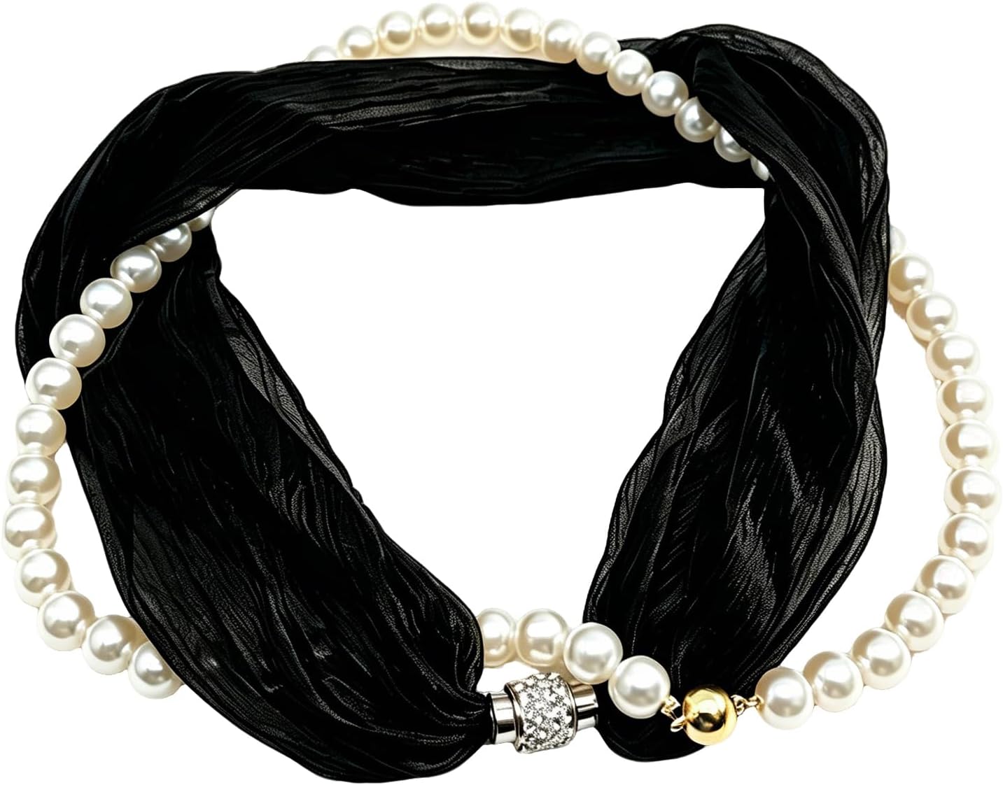 Multi-Color Layered Style Scarf and Pearl Chain Choker Necklace