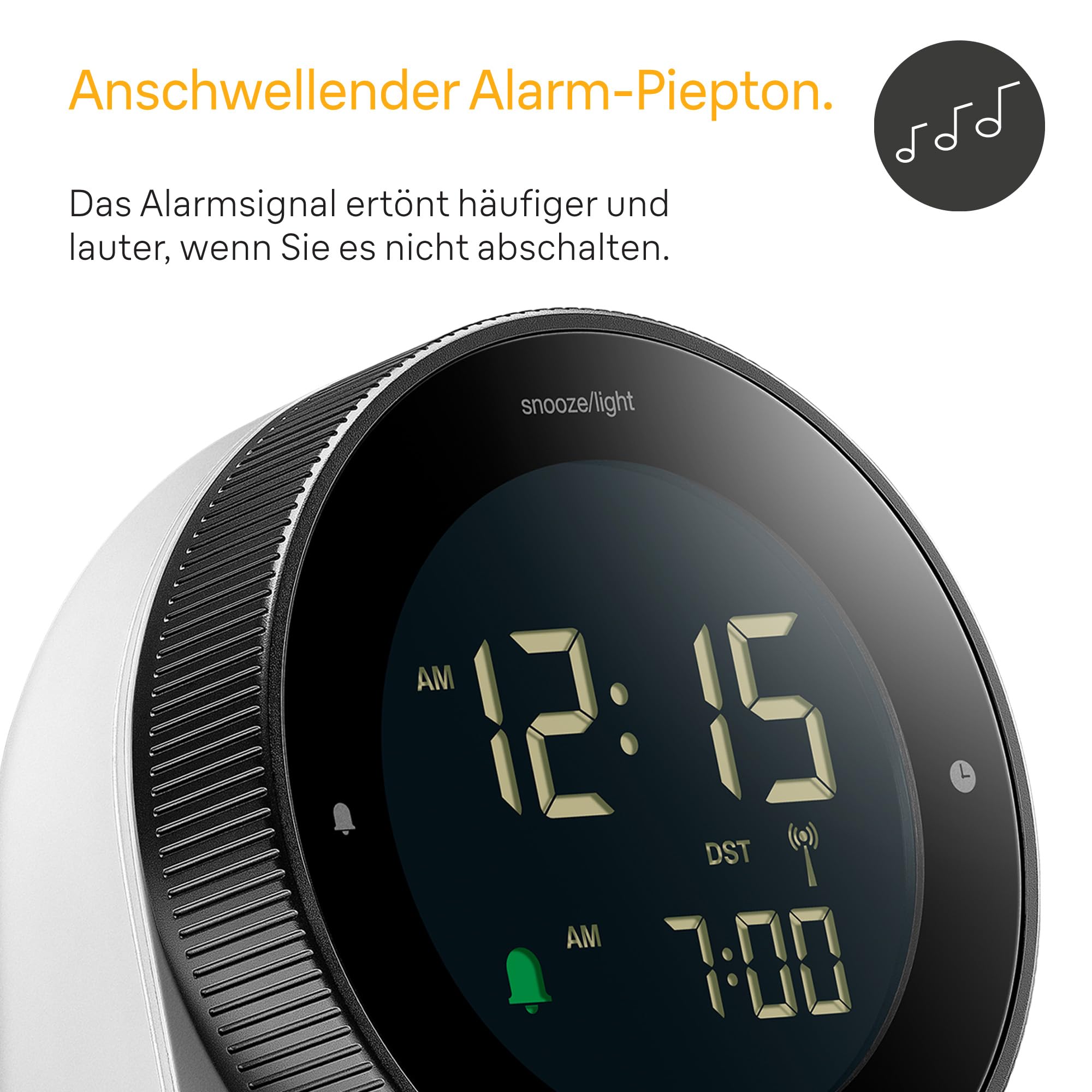 Braun digitaler Funkwecker für die mitteleuropäische Zeitzone (DCF) mit Schlummerfunktion, umgekehrtem LCD-Display, drehbarer Lünette für schnelle Zeiteinstellung, Piepton-Alarm in Weiß, BC24W-DCF
