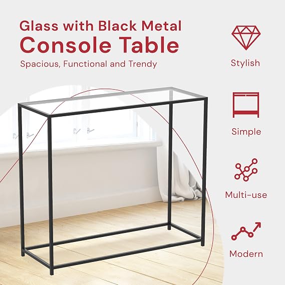 Console Table 31L Glass Black Metal