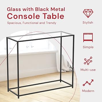 Console Table 31L Glass Black Metal