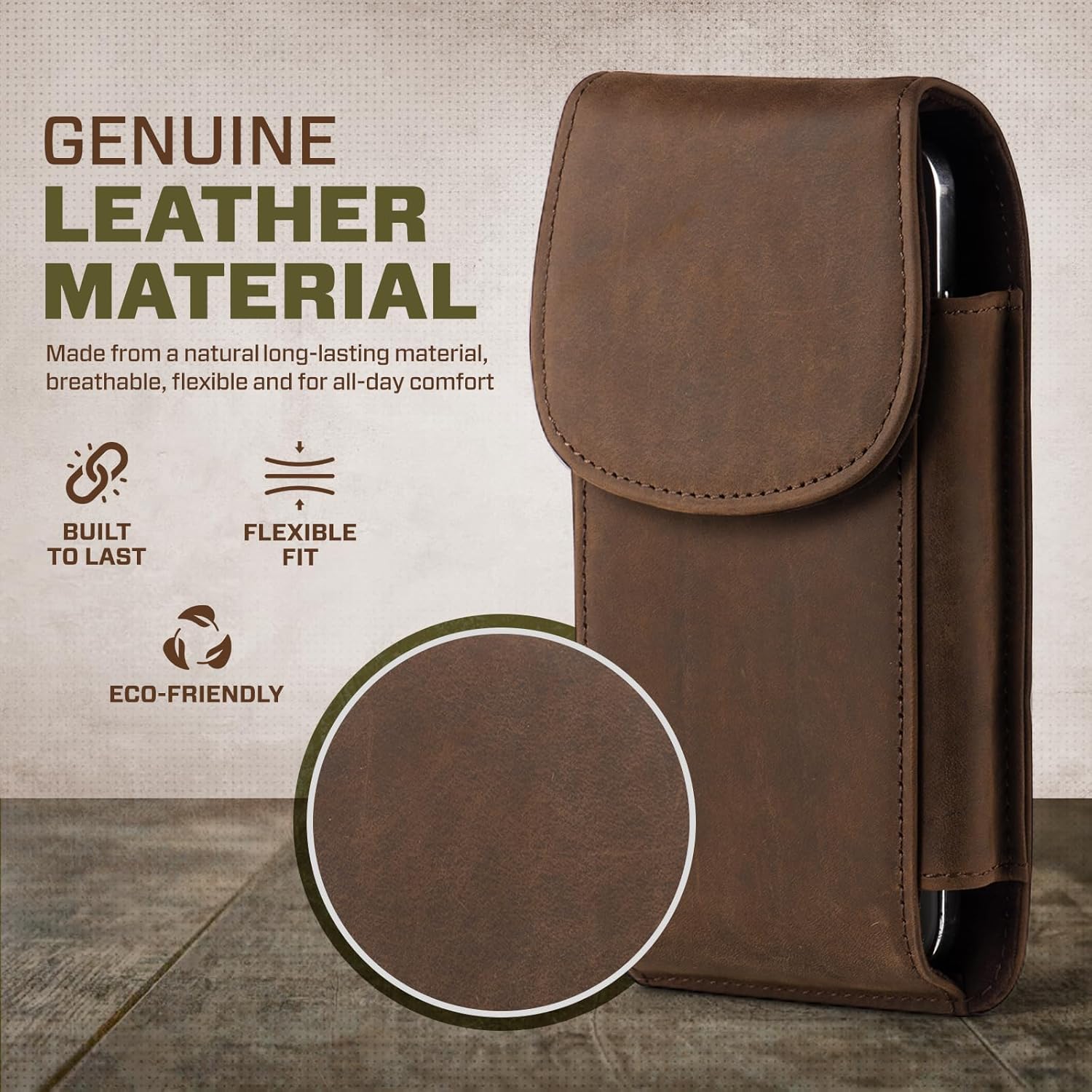 Hengwin Real Leather Cell Phone Holster Fits for iPhone 17 Pro Max 16 Pro Max 15 Pro Max 14 Pro Max 13 Pro Max 12 Pro Max Belt Holster Case with Belt Clip Carrying Pouch Belt Holder (Retro Brown) - Image 2