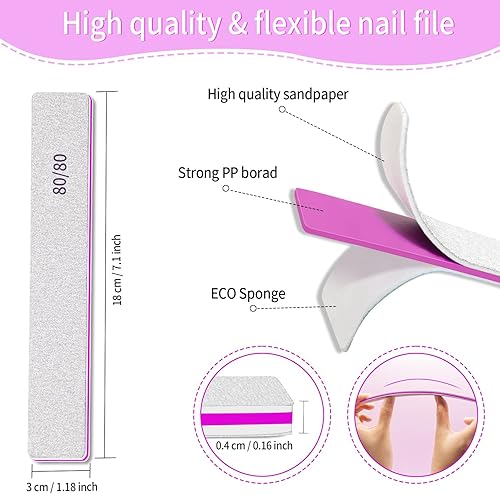 Miniatura 5 de Lima de doble cara de grano 8080, 25 limas ásperas para uñas acrílicas, jumbo cuadrado grueso, resistente para uñas de gel, herramientas de manicura