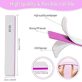 Nail Files for Acrylic Nails, 50pcs 80/80 Grit Nail Files Bulk Reusable Rough Coarse Square Jumbo Nail File Set 50pcs Manicure Pedicure Tools