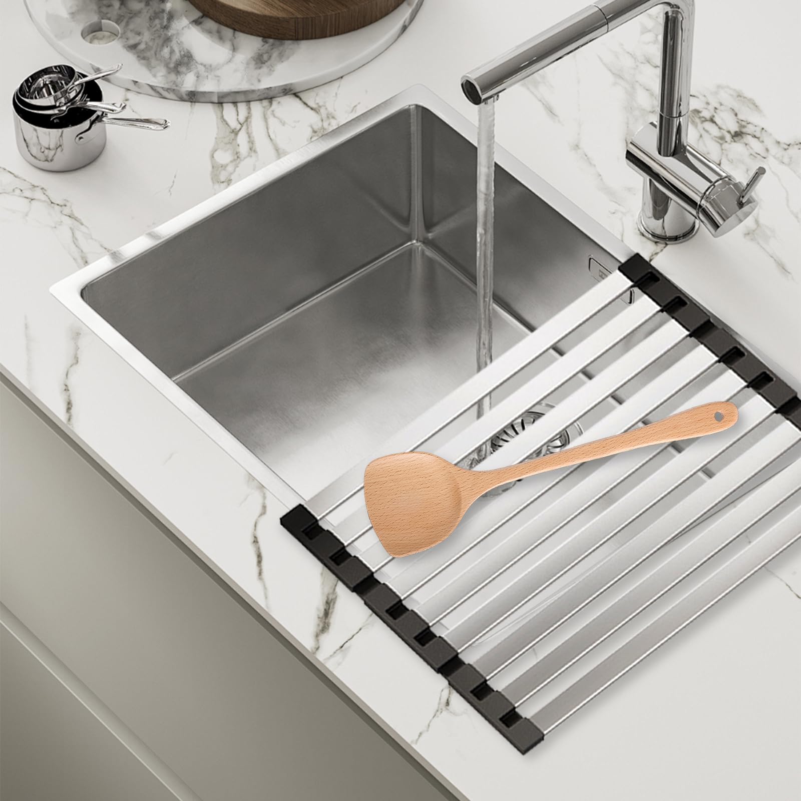 ZJT Scolapiatti arrotolabile, scolapiatti per lavello, pieghevole, scolapiatti per cucina, risciacquo, frutta, verdura, tazze (45 x 32,5 cm)
