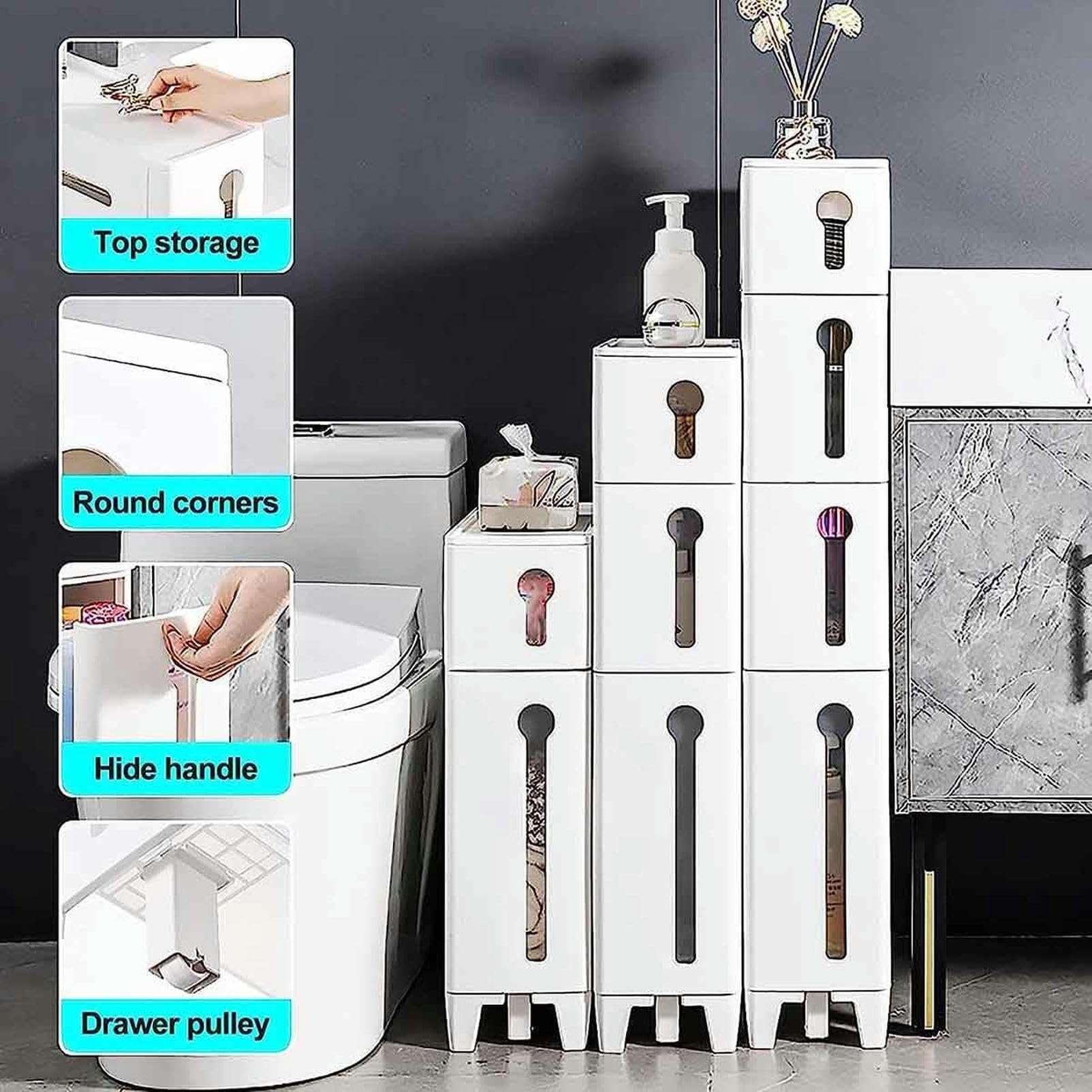 Cajones de almacenamiento apilables independientes, gabinete de piso de esquina de 2/3/4 niveles, gabinete de almacenamiento de baño pequeño para cocina, Sala de estar, g