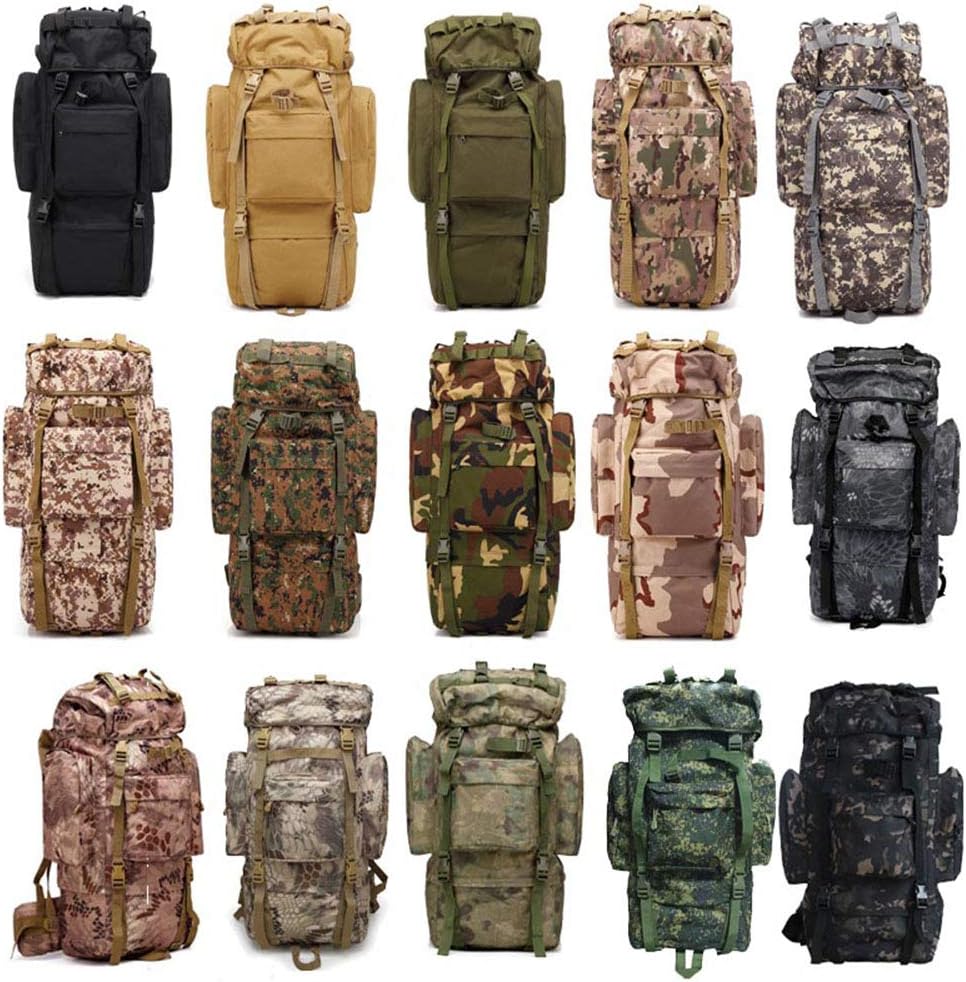Outdoor Sports Pack Hiking Bag Tactical Rucksack Camo Knapsack Combat Camouflage Tactical Molle 65L Backpack - Typhoon
