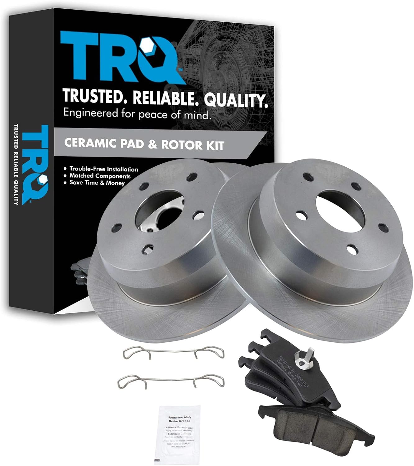 TRQ Rear Brake Pad & Rotor Kit Brake Pads Brake Rotor Ceramic Compatible with 1999-2004 Jeep Grand Cherokee