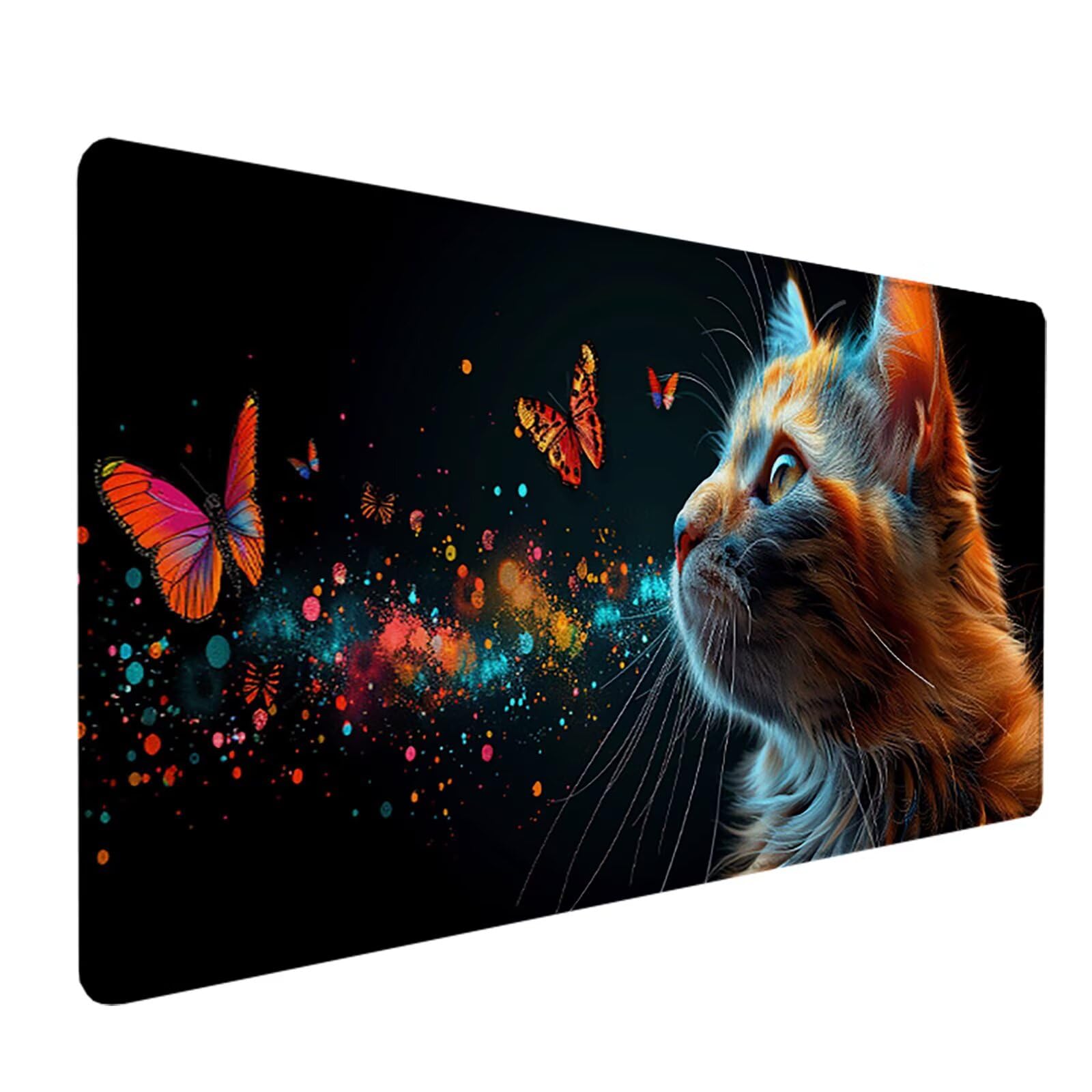 Gato Alfombrilla Ratón Gaming XXL 1500x800 mm, Alfombrilla Gaming Amarillo Mousepad con Base de Goma Antideslizante, Impermeable Desk Mat para Teclado y Raton, Accesorios Gaming Regalos de Hombre B-N