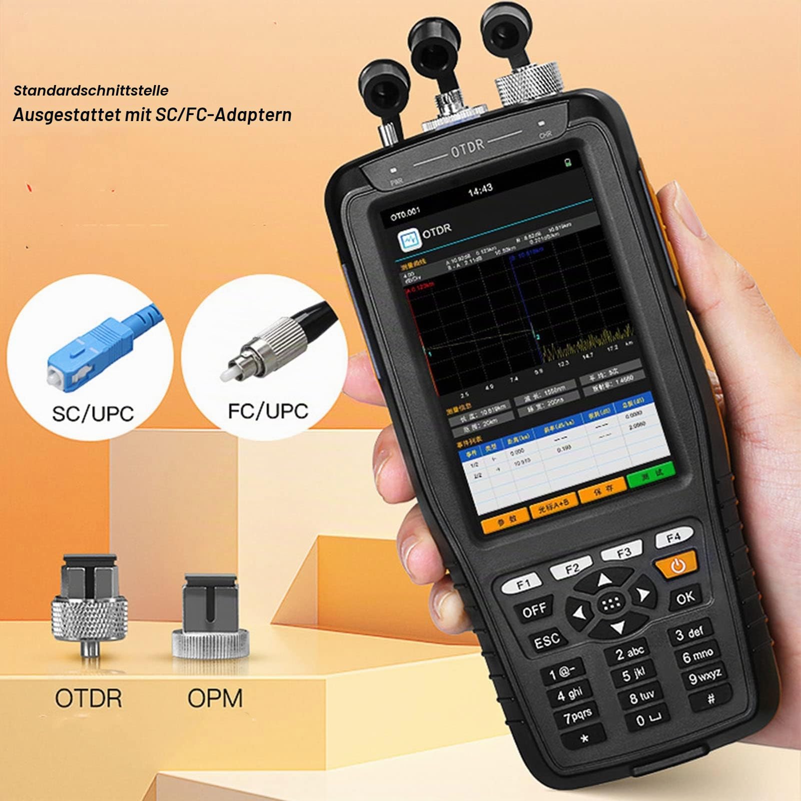 OTDR-Glasfasertester, Optisches 4-in-1-Time-Domain-Reflektometer Visueller Fehlerorter OTDR FTTH-Glasfaser-Toolkit mit VFL OPM OTDR OLS für die Wartung des Netzwerkaufbaus