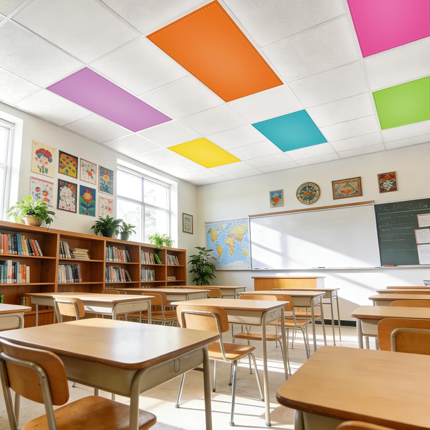 6 Pcs Fluorescent Light Covers for Ceiling Lights Classroom with 12 Magnets Decorative,4X2 Feet Magnetic Light Covers Office Light Covers Decorative Fixture Covers Replacement Home Bright Color