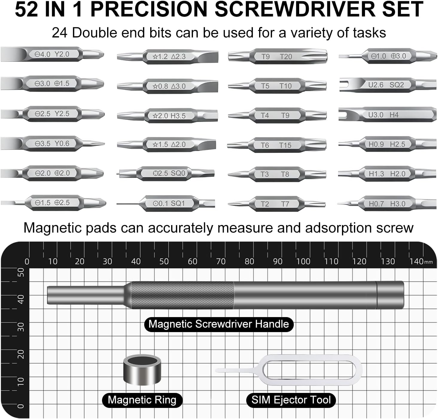 52-in-1 Precision Screwdriver Set, Magnetic Mini Repair Tool Kit for iPhone, Computer, Eyeglass, PS5, Watch, Laptop, Macbook, Ring Doorbell, Electronic, [S2 Steel] Screw Driver Gifts for Men