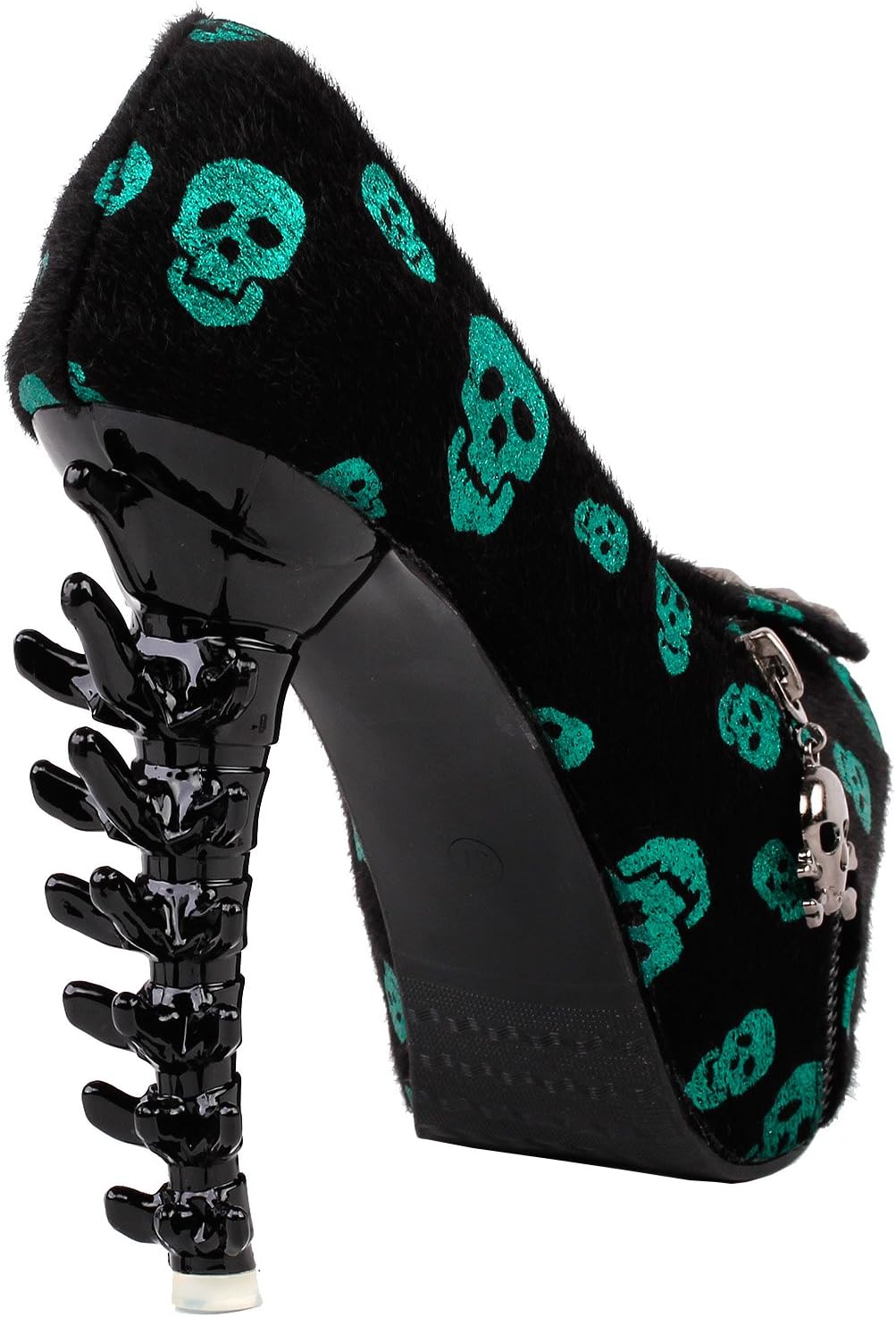 SHOW STORY Womens Skull Zipper Peeptoe Platform Bone Heel Club Pumps,LF80624