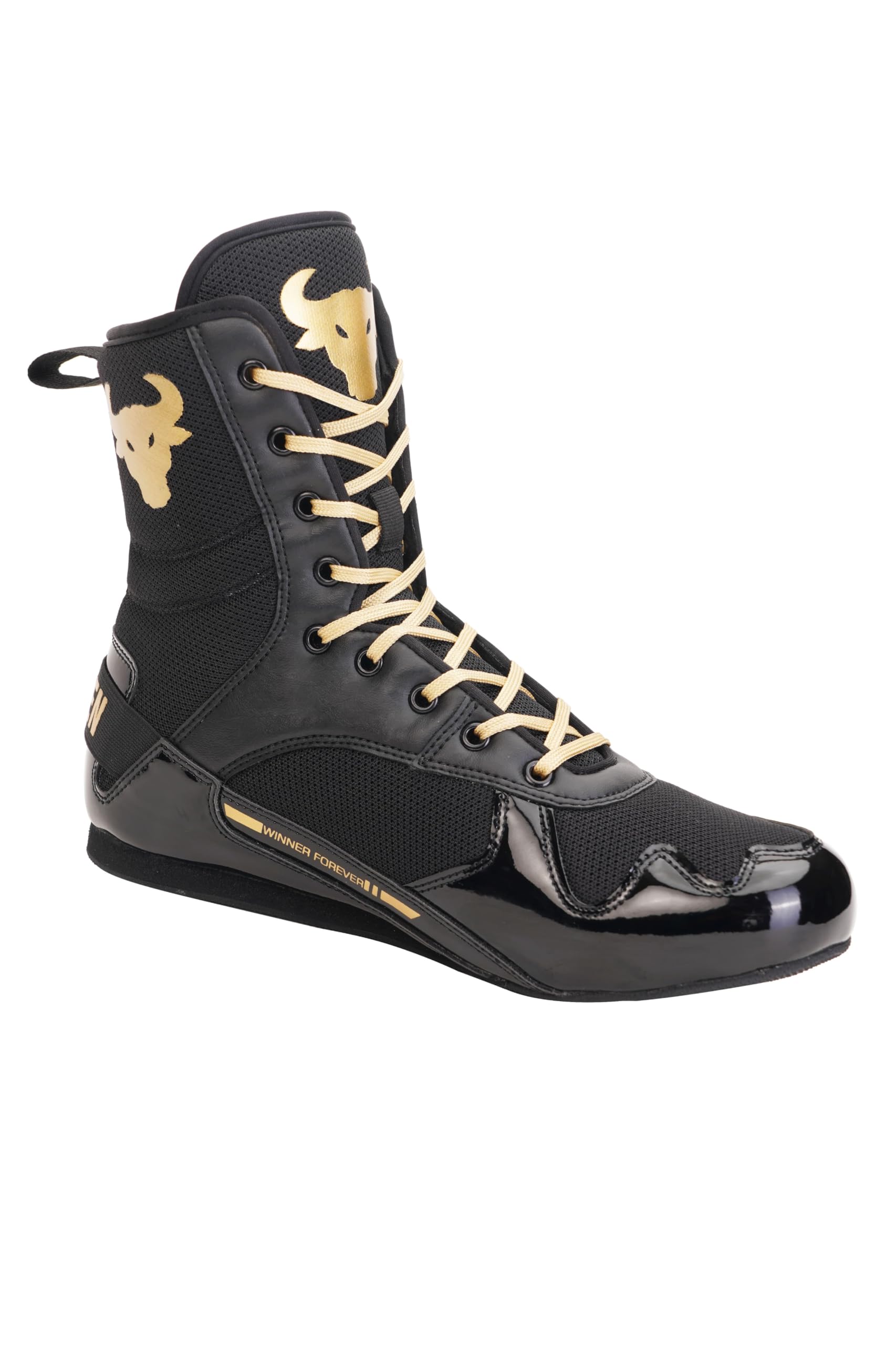 Unisex Black Boxing Shoes Lace Up Non-Slip Rubber Sole Lightweight | Knockout High Top Boxing, 10 UK