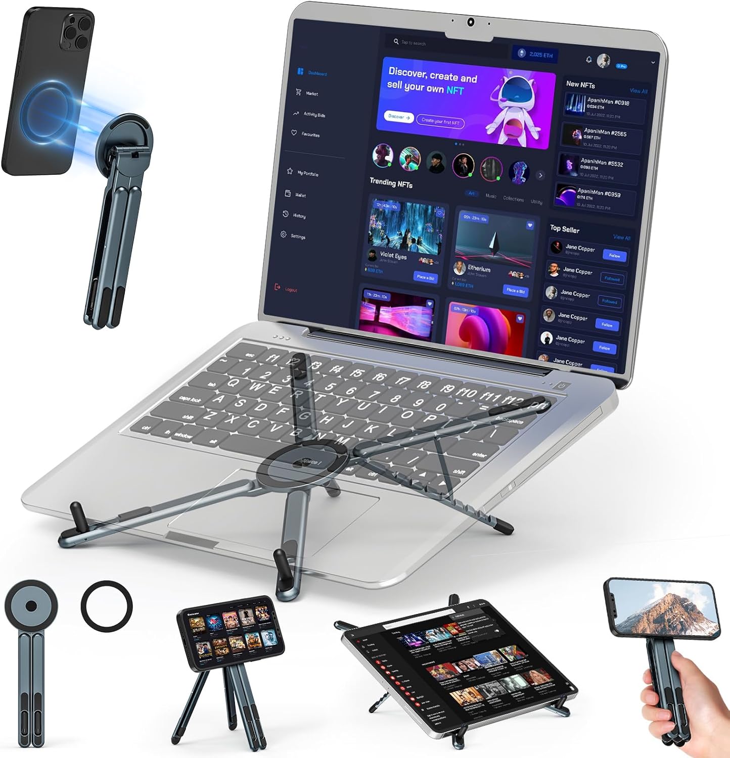 Soporte portátil plegable metálico 3 en 1 para laptop 10-15.6 pulgadas
