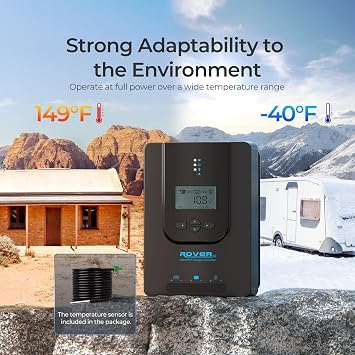 Renogy Solar Charge Controller (Bluetooth)- Rover 20A 12V24V Auto DC Input MPPT Charge Controllers for Solar Panels Adjustable LCD for Gel Sealed Flooded Lithium Battery