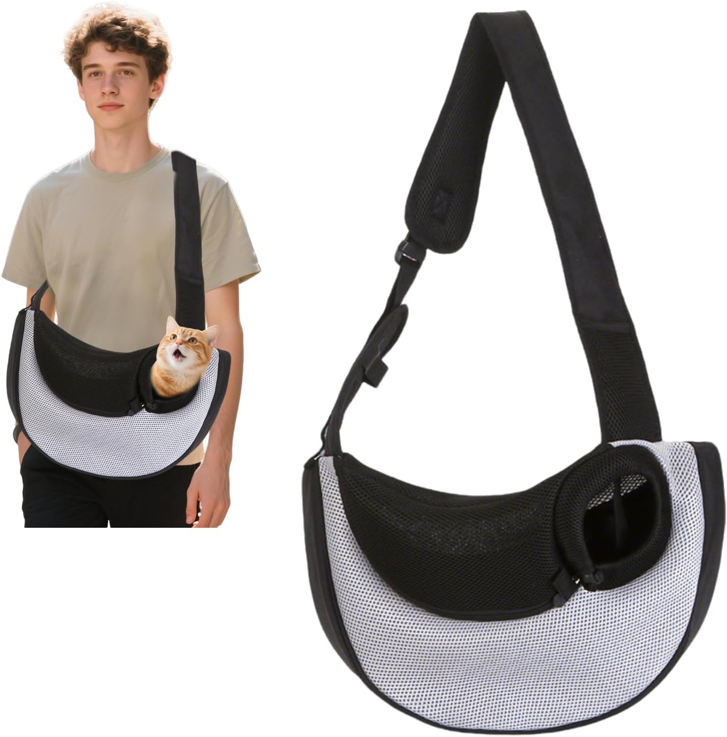 Pet Sling Carrier for Small Dogs Cats,Hand Free Puppy Sling Bag with Breathable Mesh and Adjustable Strap, Dog Sling Carrier with Internal Safety Strap,Suitable for Outdoor Travel