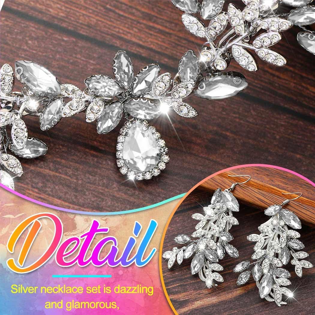 Aukmla Green Crystal Bridal Jewelry Set Gold Rhinestones Wedding Necklaces Earrings Sets Prom Costume Jewelry for Women and Brides - Image 5