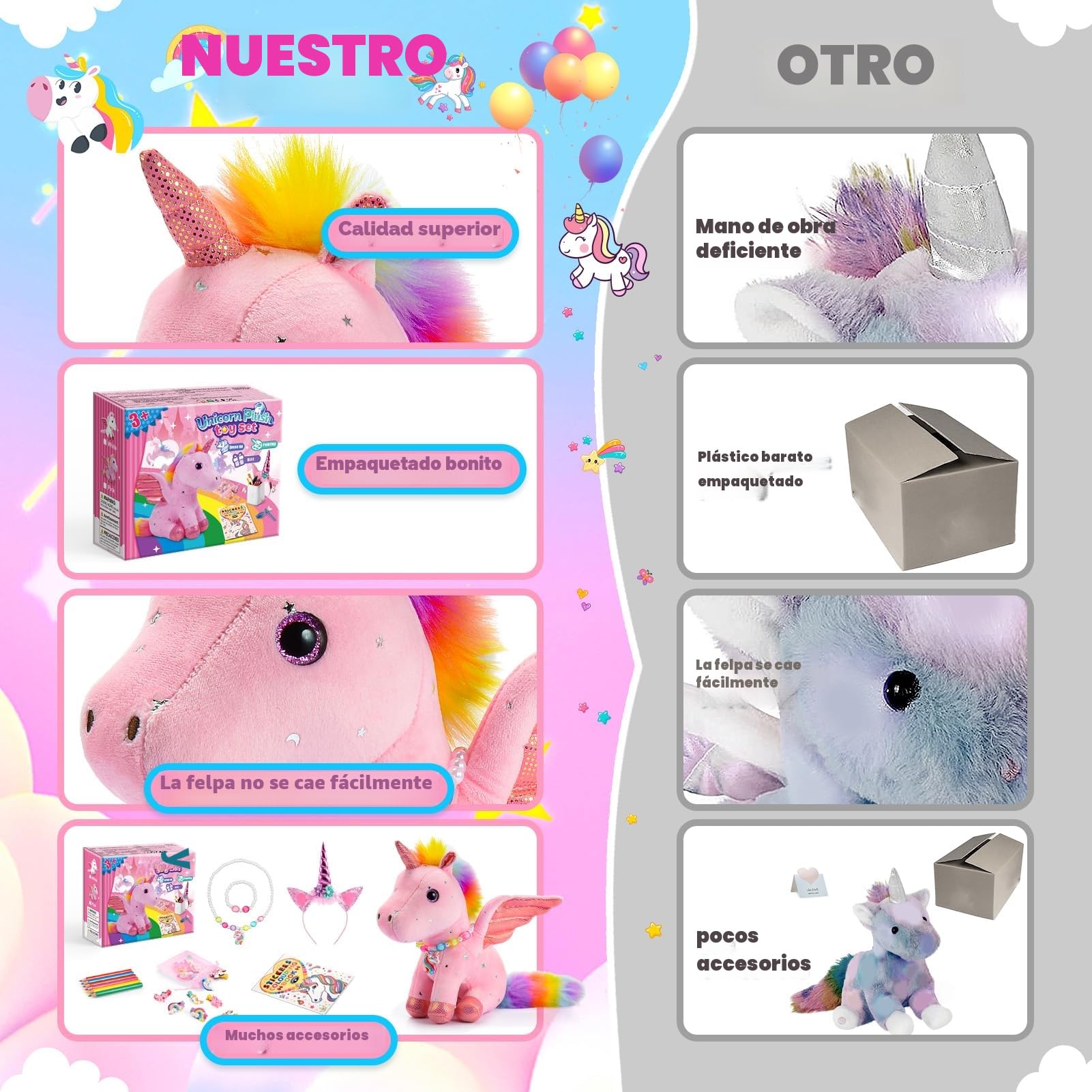 EUCOCO Regalo de unicornio de peluche para niñas, juguetes de unicornio para niños de 3 a 7 años, regalos de cumpleaños de Pascua