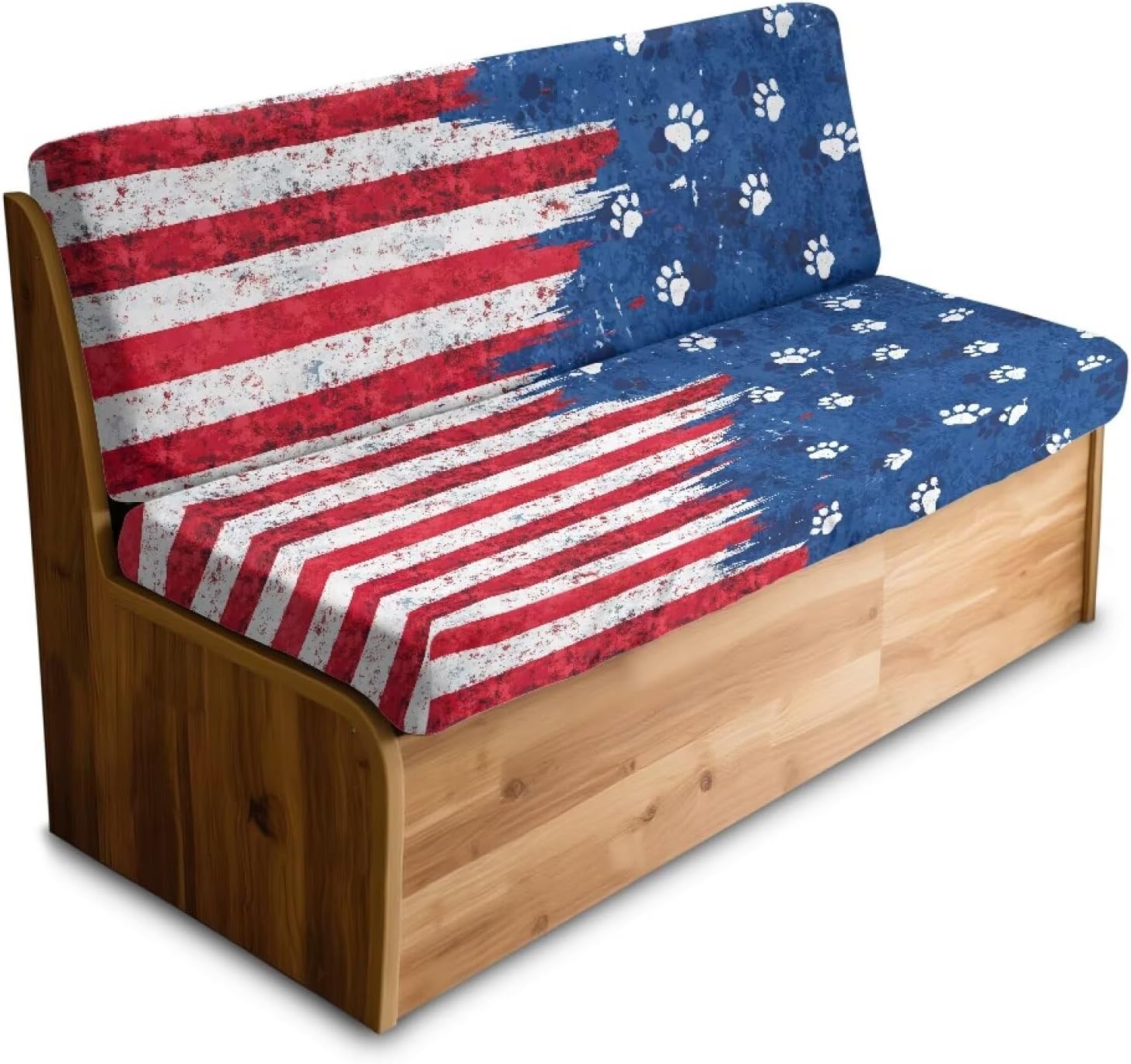 Flannel RV Dinette Cushion Covers Booth Set RV Seat Couch Sofa Camper Cushion Covers Washable Slipcover,1 Backrest Cover & 1 Bench Cover,Distressed American Flag Paw Print