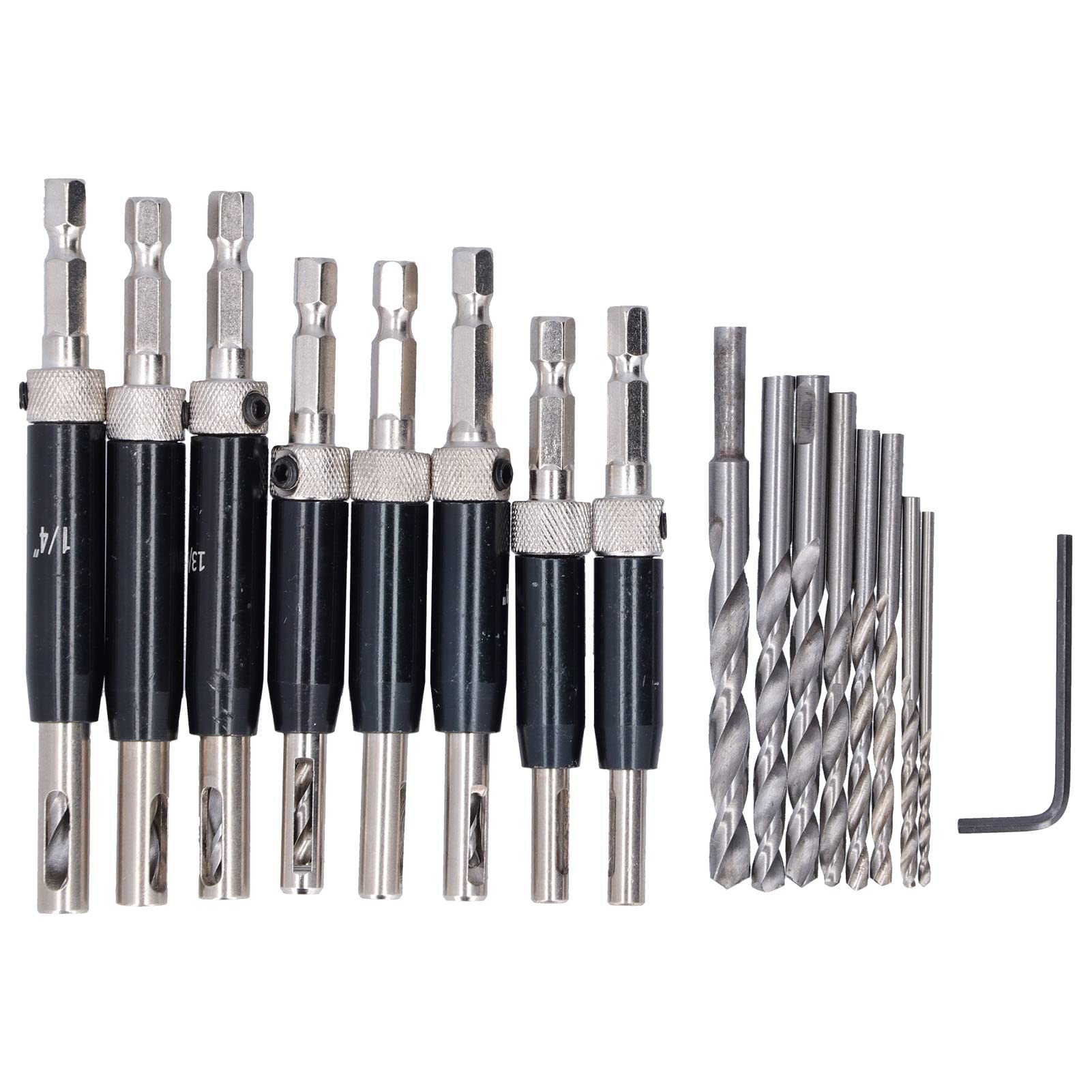 Juego de 17 brocas para bisagras, kit de brocas para puerta autocentrantes con llave hexagonal, abridor de agujeros de acero de alta velocidad para carpintería, ventanas y