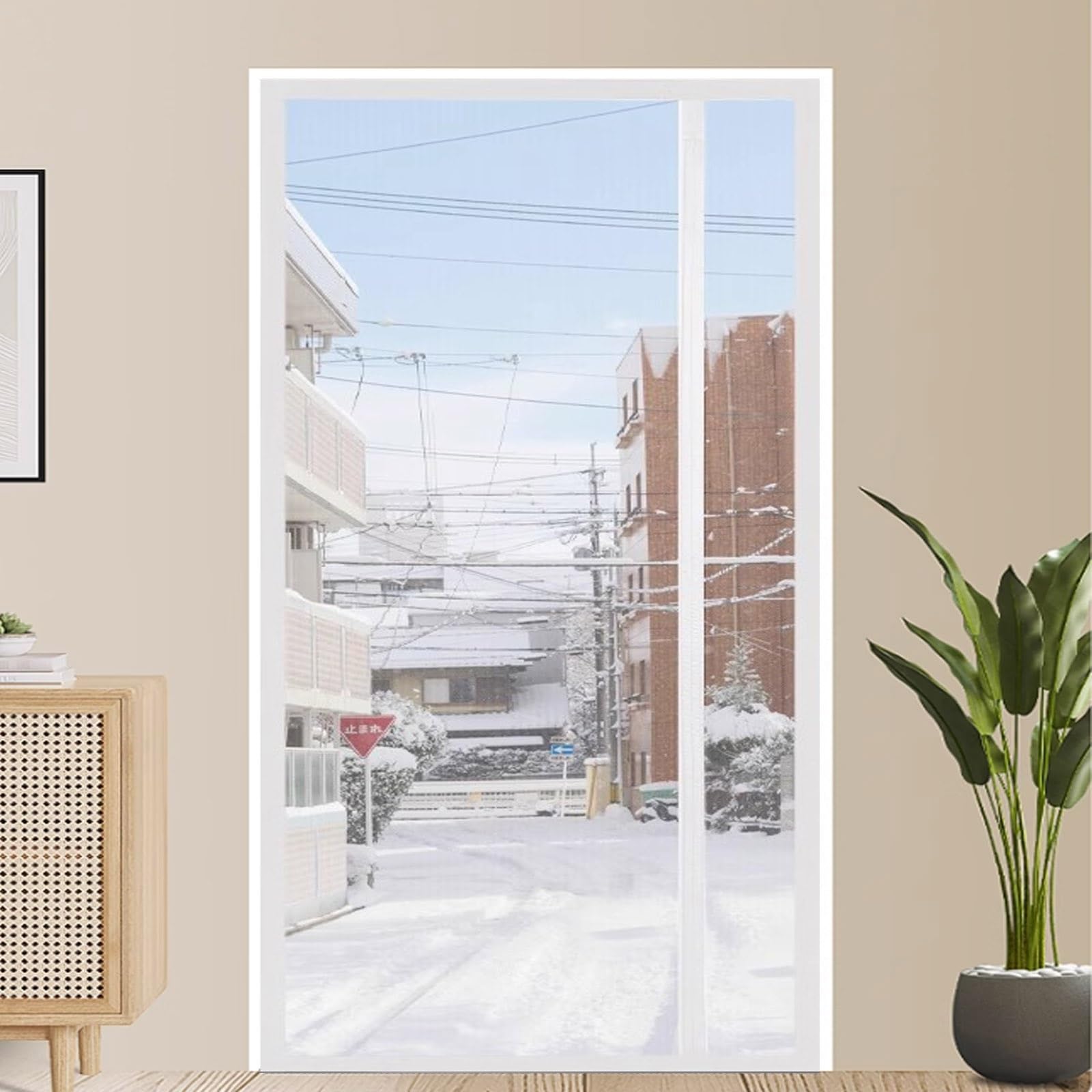 Couverture thermique hiver blanche ainsSelfCng - Rideau de porte isolant 90x210 cm