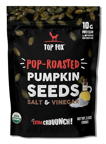 Top Fox Snacks - Semillas de calabaza tostadas orgánicas  Snacks de proteínas saludables - Sin gluten - Apto para dieta cetogénica y vegana (sal y