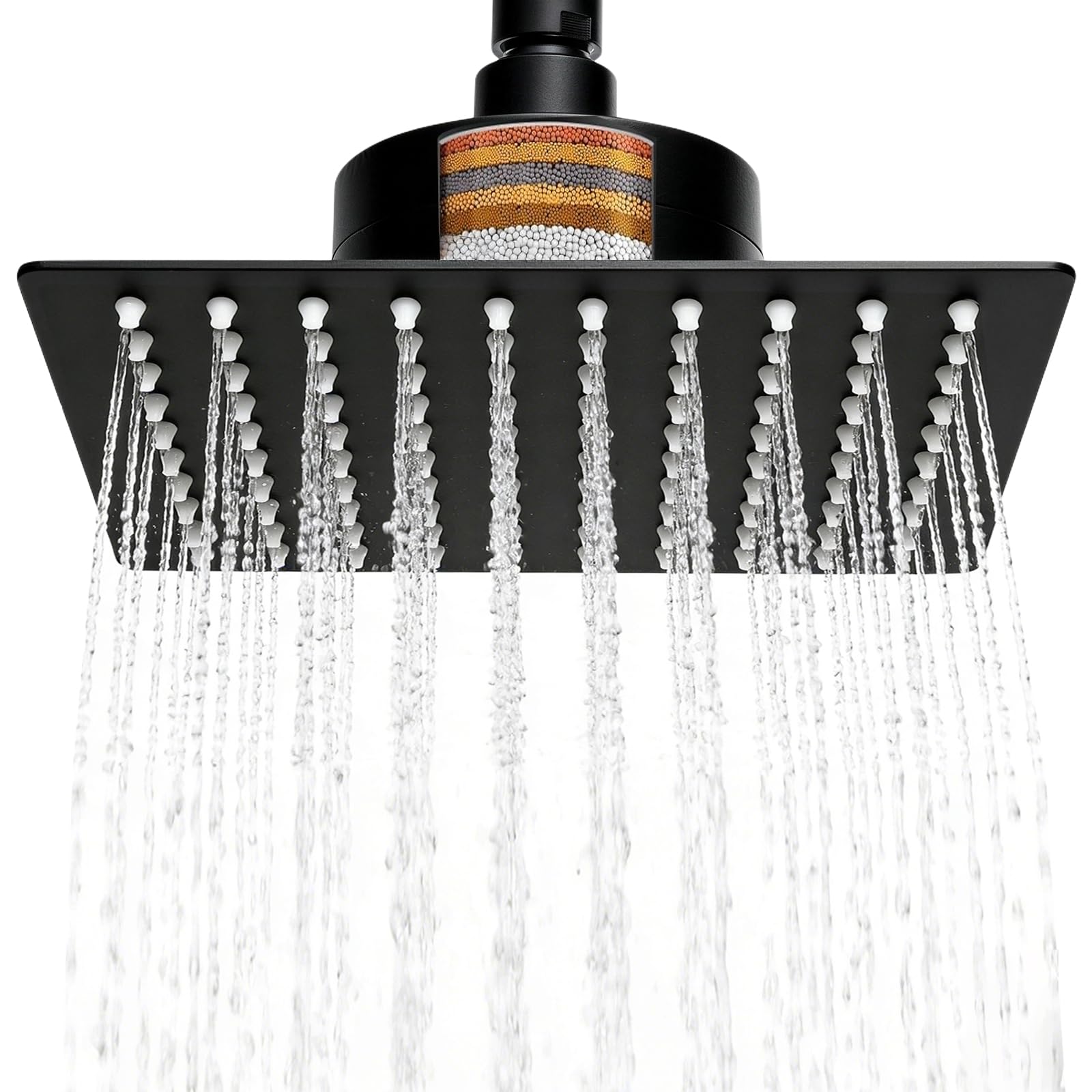 Cabezal de ducha de lluvia de acero inoxidable, cabezal de ducha con filtro, cabezal de ducha cuadrado de cascada, cabezal de ducha de techo de alta presión para agua dura, 10 pulgadas, color negro
