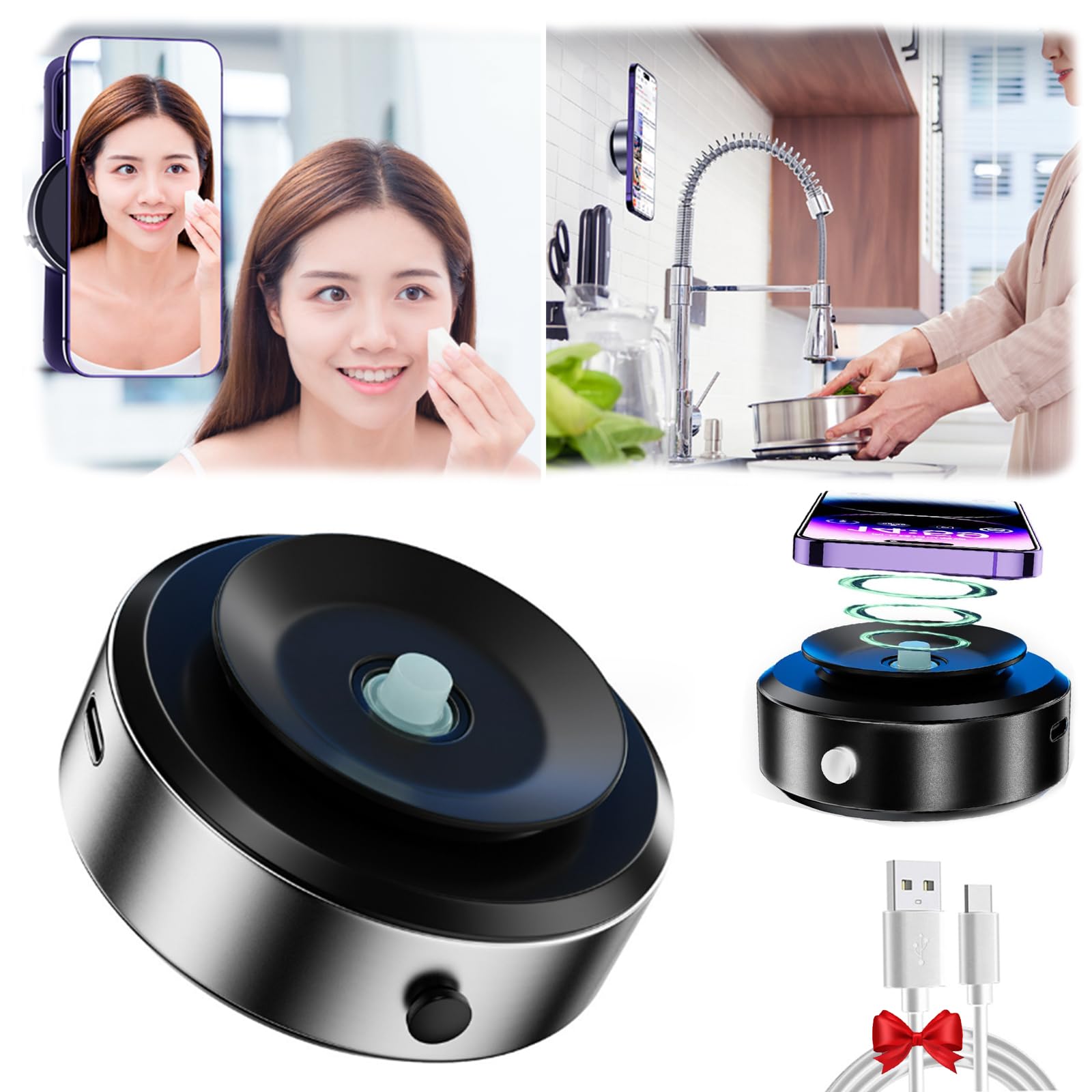 WUPKL Double-Sided Phone Holder: Innovative Dual, Suction Cup and Magnetic Design, Double Sided Phone Holder, Double-Sided Phone Holder (Silver)