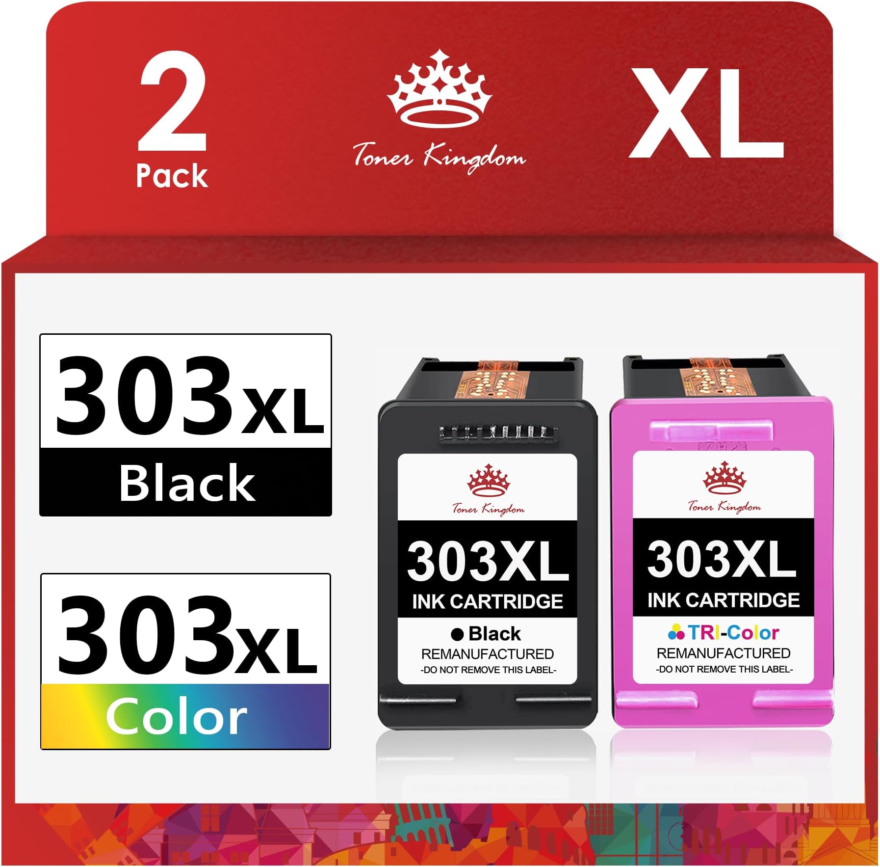 Toner Kingdom Compatible for 303 XL Remanufactured Ink Cartridge for HP 303XL Ink Cartridges for HP Envy Photo 6234 6230 7134 6220 7830 7855 7800 6232 6255 7130 6222 6258 7120 7164 TANGO X (2-Pack)