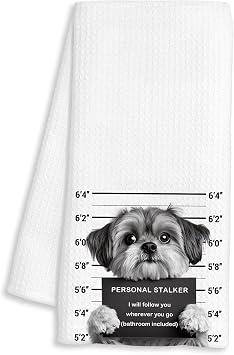Funny Shih Tzu Kitchen Towels, Shih Tzu Gifts for Women, Black and White Dog Mugshot Decorative Dish Hand Tea Towels for Bathroom Kitchen, 16x24 Inch