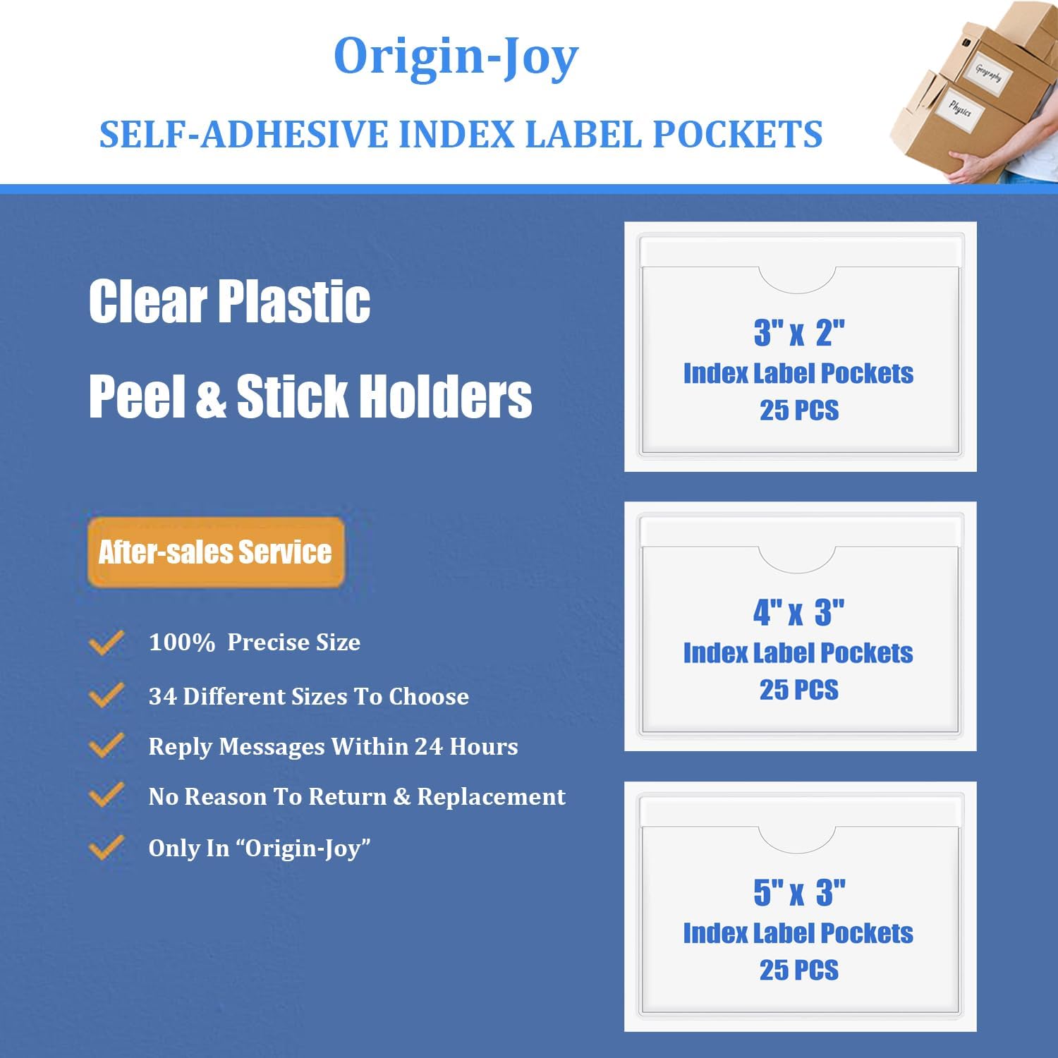 Origin-Joy 25 PCS Self-Adhesive Index Label Pockets, Clear Plastic Peel & Stick Card Holders with Top Open for Loading (11 x 8.5 inch)