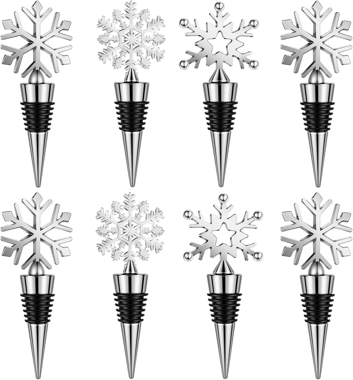 Hotop 8 Pcs Christmas Snowflake Wine Stopper Bulk Reusable Alloy Bottle Stopper Christmas Decorative Stoppers Wine and Beverage Bottle Stoppers for Xmas Party Wedding Birthday (Stylish)
