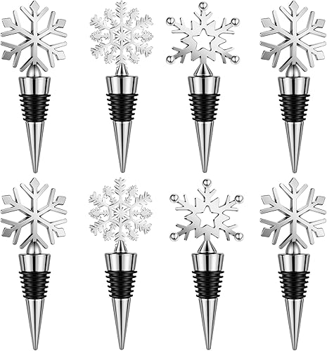 Miniatura 9 de Hotop Tapón de botella de vino de copo de nieve de 8 piezas, tapón reutilizable de aleación para botella de vino, tapones decorativos de Navidad,